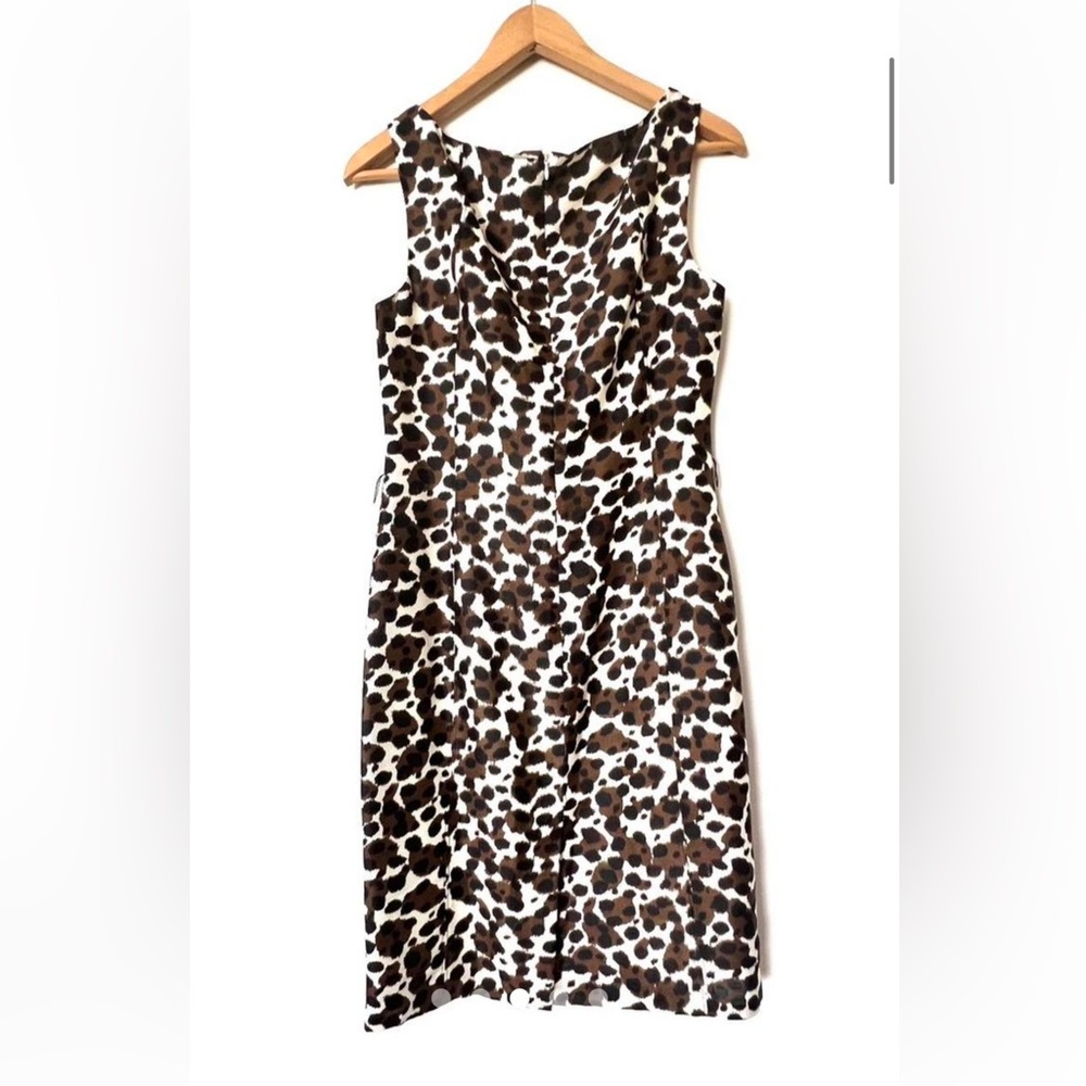 Ann Taylor Brown Animal Leopard Print 100% Silk Sheath Dress. NEW
